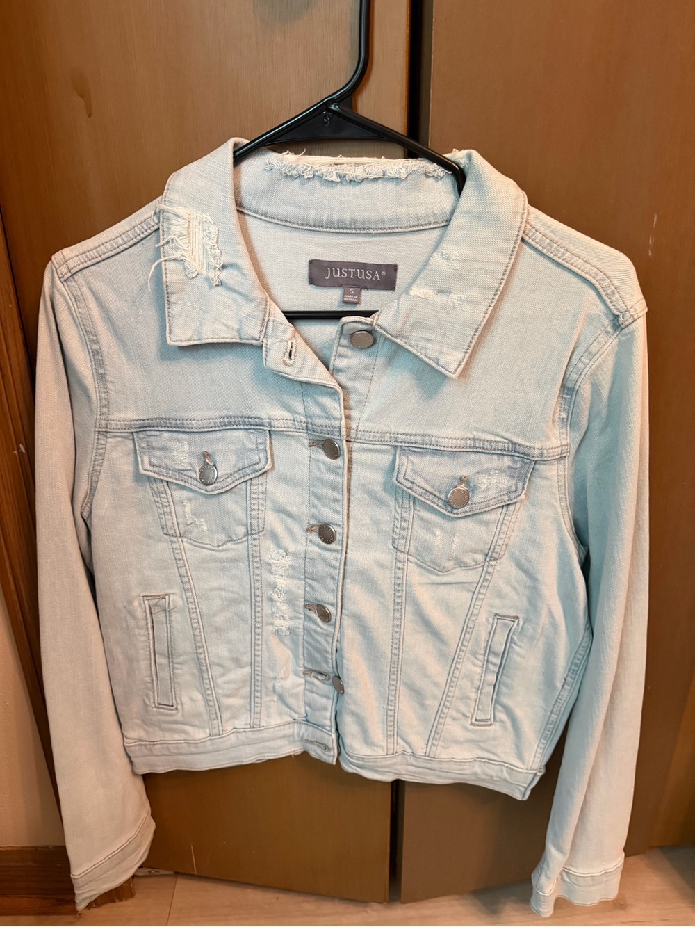 Just USA Light Blue Distressed Cropped Denim Jacket- Size Small, NWOT